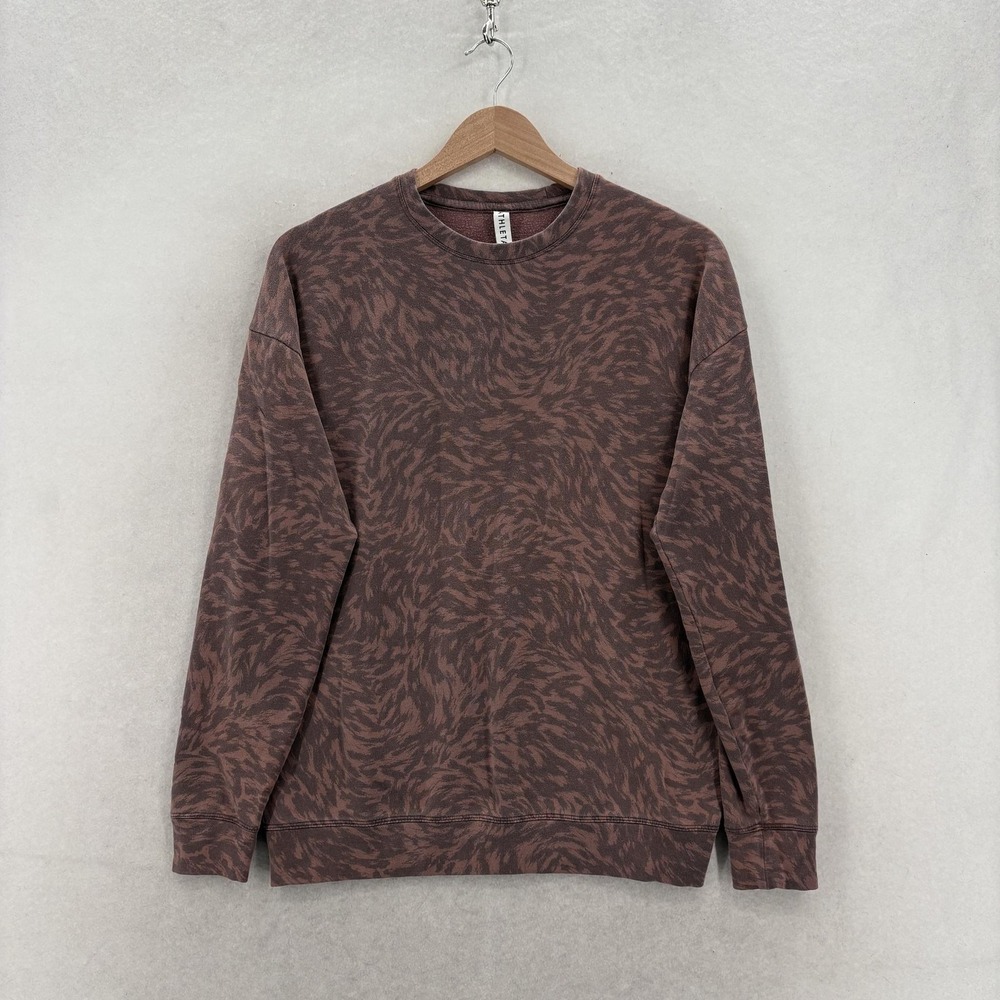 Athleta Balance Pullover Sweatshirt Womens XS Brown Animal Print Nirvana Tencel